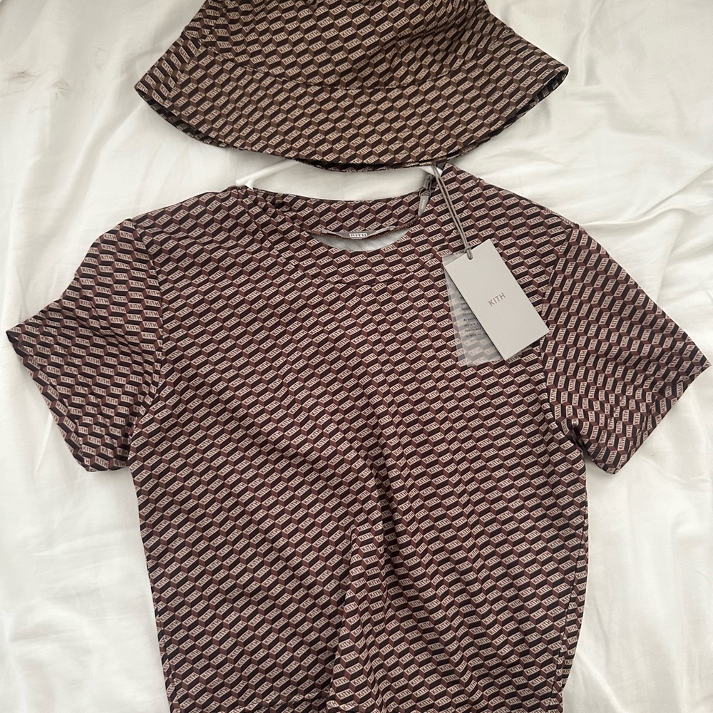 Kith Brown Patterned T-Shirt and Bucket Hat Set